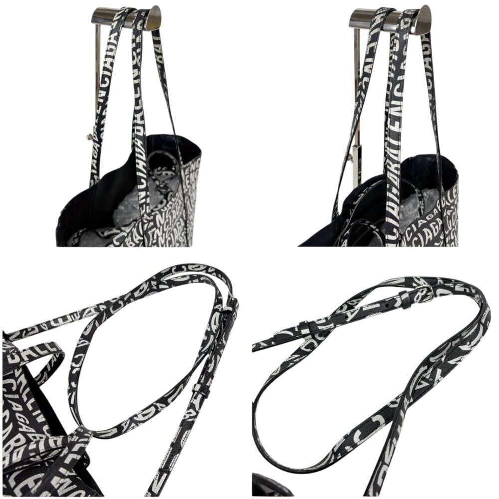 Balenciaga Everyday Tote 2-Way Wave Logo Black White Tote Bag - Picture 7 of 10